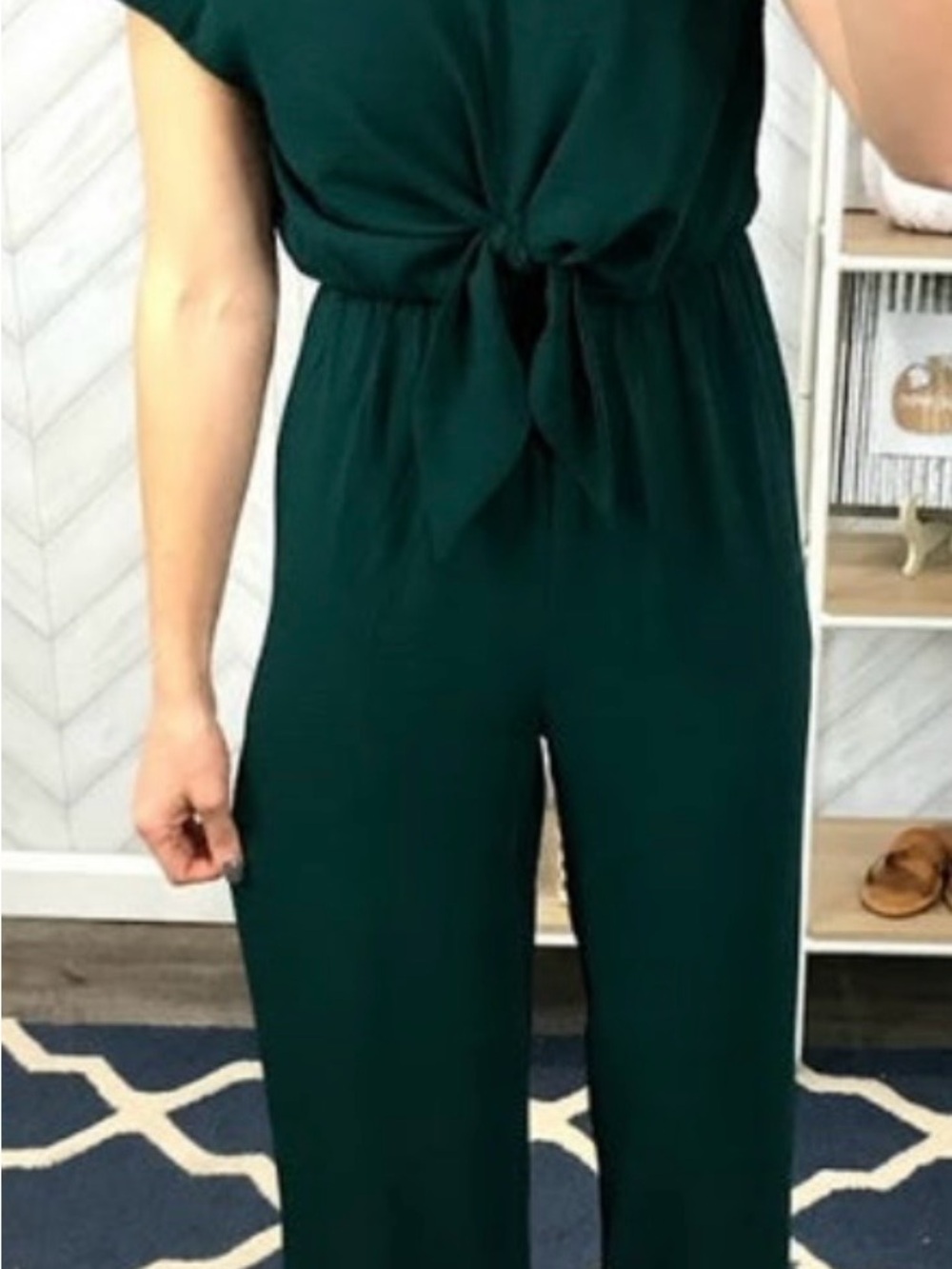 She + Sky Emerald Green Tie-Front Wide-Leg Jumpsuit